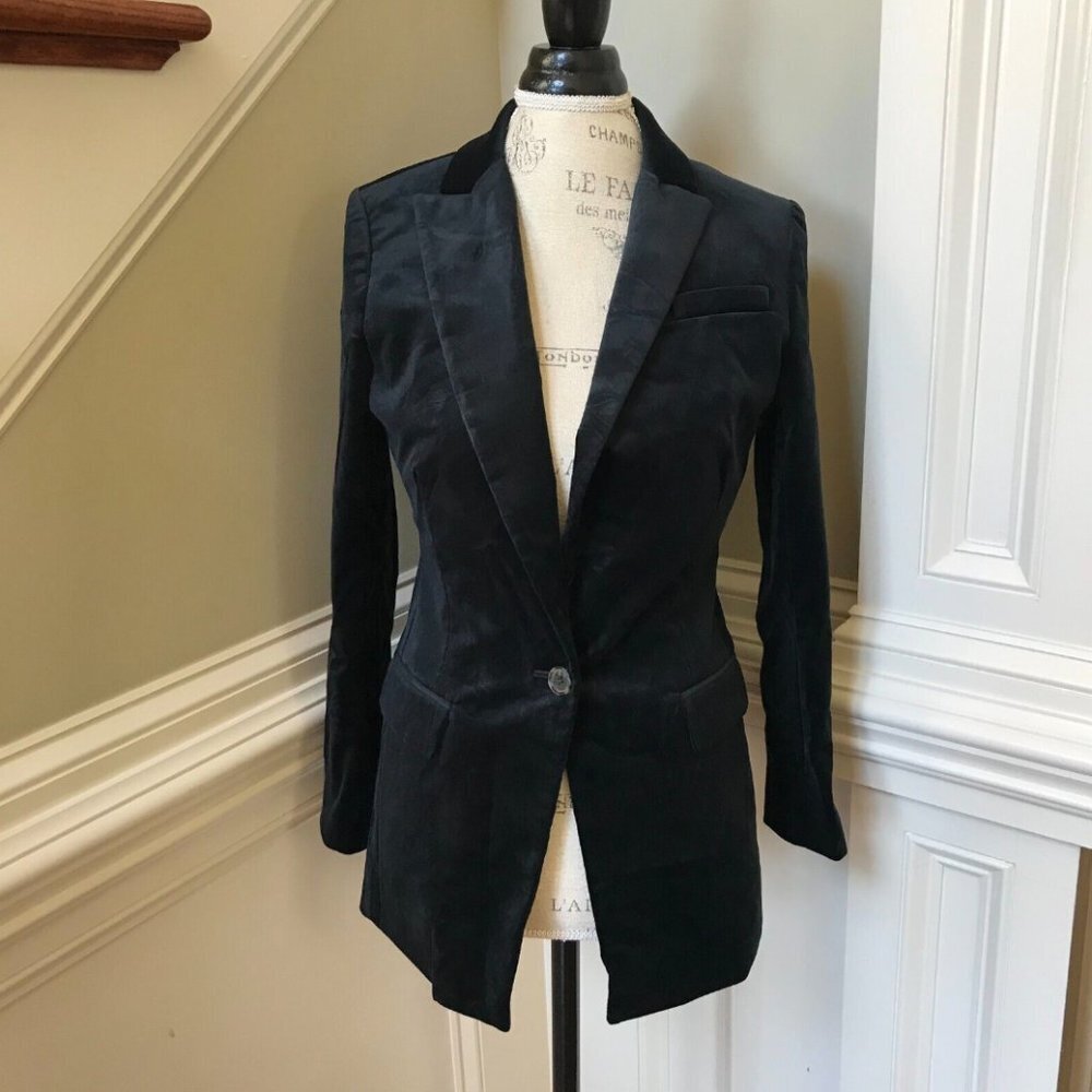 NWT JCrew Willa Velvet Blazer Jacket Womens 0 Black Stretch One Button Coat NEW - Picture 3 of 13